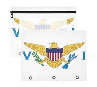 Binder Pencil pouching with Smooth Zippers 3 Hole Punch for 3 Ringing Binder 2 Pack Students Office Us Virgin Islands Flag
