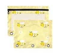 Binder Pocket folders with Clear Window Pencil case 3 Ringing Bumble Bees Yellow Cute Large and Sturdy Three Ringing Binder for Office Supplies 2 PCS