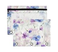 Binder Pocket folders with Clear Window Pockets 3 Hole Pouched Northern Ireland Flax Flower Beauty Summer Large and Sturdy 3 Ringing Pencil case for Office School Supplies 2 PCS
