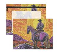 Binder Portable 3 Hole Pocket for A4 Paper Letter 2 Pack Students Home Western Cowboy