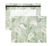 Binder Portable Plastic File Folder for A4 Paper Letter 2 Pack Students School Supplies Calla Lily Flower Pastel Colors Mint Green