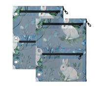 Binder Pouch with Clear Window, Blue Flower Rabbit Binder Pouch
