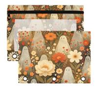 Binder Pouches, 3 Ring Binder Pencil Pouch, 2 Pack Waterproof Clear Window Storage Pouch, Back to School Stationery Organizer Autumn Wildflower Spooky Cute