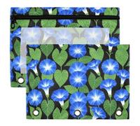 Binder Pouches, 3 Ring Binder Pencil Pouch, 2 Pack Waterproof Clear Window Storage Pouch, Back to School Stationery Organizer Victorian Blue Morning Glory