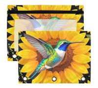 Binder Pouches, 3 Ring Binder Pencil Pouch, 2 Pack Waterproof Clear Window Storage Pouch, Back to School Stationery Organizer Just A Girl Who Love Hummingbirds Sunflower Bird Cute Flower