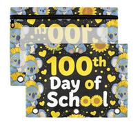 Binder Pouches, 3 Ring Binder Pencil Pouch, 2 Pack Waterproof Clear Window Storage Pouch, Back to School Stationery Organizer Cute Sunflower Koala Happy 100th Day of School