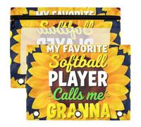 Binder Pouches, 3 Ring Binder Pencil Pouch, 2 Pack Waterproof Clear Window Storage Pouch, Back to School Stationery Organizer My Favorite Softball Player Calls Me Granna Sunflower