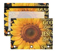 Binder Pouches, 3 Ring Binder Pencil Pouch, 2 Pack Waterproof Clear Window Storage Pouch, Back to School Stationery Organizer Blessed by God - Loved by Jesus Sunflower