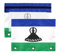 Binder Pouches, 3 Ring Binder Pencil Pouch, 3 Ring Binder Pouches 2 Pack Waterproof Clear Window Storage Pouch, Back to School Stationery Organizer National Flag of Lesotho