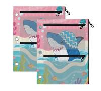 Binder Pouches 3 Ringing 2 PCS Cute Shark Baby Shower | large pencil case with Clear Window big capacity 3 hole punched folders for Office School Supplies Cosmetics
