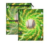 binder pouches 3 Ringing 2 PCS Epic Lightning Baseball Electric Green and | smooth zipper teen pencil pouching clear window for Classroom School Office Supplies