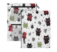 binder pouches 3 Ringing with zipper 2 Pack Ninja Cute Doodle 11''x8.9''
