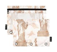 Binder Pouches 3 Rings with Clear Window Rose Gold Statue of Liberty Color Pencil case with Zipper Reinforced Grommets 3 Rings Pencil case for Office School Supplies Cosmetics Multicolored 2