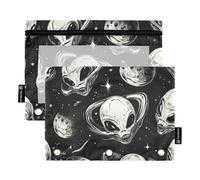 Binder Pouches 3 Rings with Zipper with Clear Window Black and White Cartoon Evil Aliens Color Pencil case Big Capacity Pencil case 3 Rings School Class Office Organizers Multicolored 2 PCS