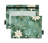 Binder Pouches Adorable 3 Hole Punch for 3 Ringing Binder 2 Pack Students Classroom Supplies Green Floral