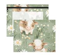 Binder Pouches Adorable 3 Hole Punch for 3 Rings Binder 2 Pack Students School Supplies Cartoon Sweet Cow Sage Green