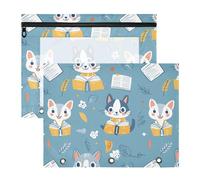 Binder Pouches Adorable Pocket Folders for 3 Rings Binder 2 Pack Students Office Cat Read Book Cartoon