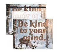 Binder Pouches Clear 3 Rings Pocket for A4 Paper Letter 2 Pack Students Back to School Be Kind to Your Mind Animal Deer Winter
