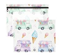 Binder Pouches Clear Pen Holder Case for 3 Ringing Binder 2 Pack Teacher Storing School Students Teacher Supplies Ice Cream Trucks Seamless Pattern