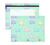 Binder Pouches Clear Pen Holder Case for 3 Ringing Binder 2 Pack Teacher Storing School Students Teacher Supplies Pastel Trucks Seamless Pattern