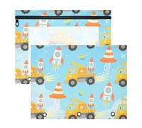 Binder Pouches Clear Plastic File Folder for A4 Paper Letter 2 Pack Teacher Office Truck Rockets Dash