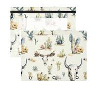 Binder Pouches Clear Window 3 Hole Pocket for 3 Rings Binder 2 Pack Teacher Class Western Boho Cactus Skull Vast Wilderness