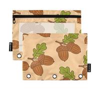 Binder Pouches Clear Window Storage Bag for 3 Ringing Binder 2 Pack Students Storing School Students Teacher Supplies Acorn Pattern