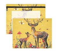 Binder Pouches Multi-Purpose 3 Hole Pocket for 3 Rings Binder 2 Pack Students Art Supplies Storage Cartoon Sturdy Sika Deer