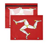 Binder Pouches Multi-Purpose Pocket Folders for A4 Paper Letter 2 Pack Students Back to School Flag of The Isle of Man