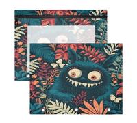 Binder Pouches Portable Pocket Folders for 3 Ringing Binder 2 Pack Teacher School Supplies Funny Jungle Monsters Blue