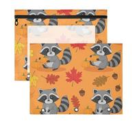 Binder Pouches with 3 Reinforced Grommets 3 Ringing Pocket for A4 Paper Letter 2 Pack Teacher College Supplies Raccoon Autumn Pattern