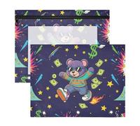 Binder Pouches with 3 Reinforced Grommets 3 Ringing Pocket for A4 Paper Letter 2 Pack Teacher College Supplies Skateboarding Bear Print Design