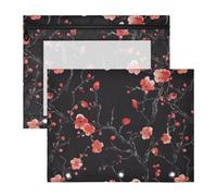 Binder Pouches with 3 Reinforced Grommets Plastic File Folder for A4 Paper Letter 2 Pack Teacher Office Red Cherry Blossoms Dark Branches