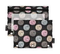 Binder Pouches with Clear Window Colorful Threads Pencil case Organizer with Zipper Reinforced Grommets Pocket folders for 3 School Class Office Organizers Multicolored 2 PCS