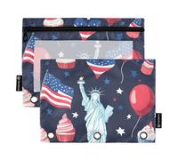 Binder Pouches with Clear Window Red and Blue American Balloon Lady Liberty Color Pencil case Clear Window & Grommets Pencil case 3 Rings for Office Supplies Multicolored 2 PCS