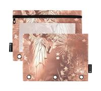 Binder Pouches with Clear Window Rose Gold Statue of Liberty Zippered Pencil case Big Capacity Pockets 3 Hole Punched for Office Supplies Multicolored 2 PCS
