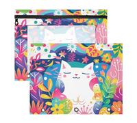 Binder Pouches with Smooth Zippers 3 Hole Punch for A4 Paper Letter 2 Pack Students Storing School Students Teacher Supplies The White Cat in The Garden
