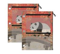 Binder Pouches with Zipper 2 PCS Panda red Golden | pencil case organizer with Clear Window Grommets 3 Ringing binder for Office Supplies