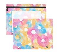 Binder Pouches with Zipper 3 Hole Pocket for 3 Rings Binder 2 Pack Teacher Classroom Supplies Simple Tie Dye Colorful