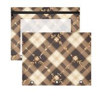 Binder Pouches With Zipper Storage Bag for A4 Paper Letter 2 Pack Students Back To School Gingham Plaid Floral