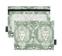 Binder Pouches with Zipper with Clear Window Fierce Green Lion Flower Pencil Bags with Zipper Reinforced Grommets 3 Rings Pencil case for Storing School Office Supplies Multicolored 2 PCS