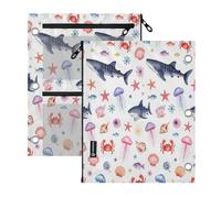 binder pouching 3 Ringing 2 pack Cute Undermarine Animal Shark Crab | big capacity pencil bags clear window for Office Supplies