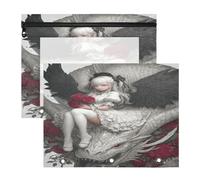 Binder pouching Adorable Pocket Folders for 3 Ringing Binder 2 Pack Students Office White Lolita Anime Girl White Dragon