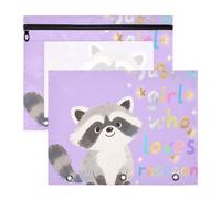 Binder Sturdy 3 Rings Pocket for A4 Paper Letter 2 Pack Students Back to School Just A Girl Who Loves Raccoon