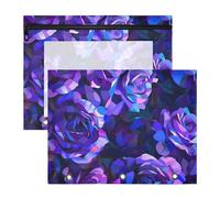 Binder Sturdy Pen Holder Case for 3 Rings Binder 2 Pack Teacher Class Abstract Purple and Blue Roses in The Style of Cubism Detailed Painting with A Dark Background Showing A Floral