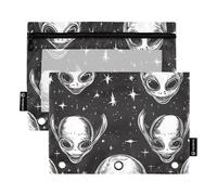 Binder with Clear Window Black and White Cartoon Evil Aliens Large Pencil Bags Big Capacity 3 Rings Pencil case School Class Office Organizers Multicolored 2 PCS