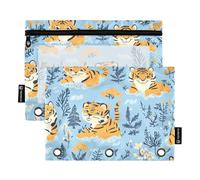Binder with Clear Window Cartoon Cute Yellow Tigers Zippered Pencil case with Zipper Reinforced Grommets Pencil case 3 for Storing School Office Supplies Multicolored 2 PCS