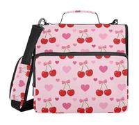 Binder with Extra Pockets with Handle Multiple Pockets 1.5 Inch 3 Ringing Storage Bag Portfolio Binder Document Storage Heart-Shaped Cherry