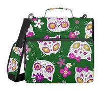 Binder with Extra Pockets with Handle Waterproof 1.5 Inch 3 Ringing Pencil Case Portfolio Binder School Supplies Organizer Green Sugar Skull Cat Pattern