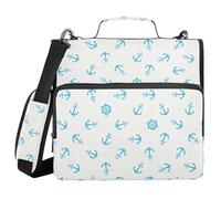 Binder with Extra Pockets with Handle Waterproof 1.5 Inch 3 Ringing Pencil Cases Portfolio Binder Paperwork Business Light Blue Anchors and Ship Wheel White